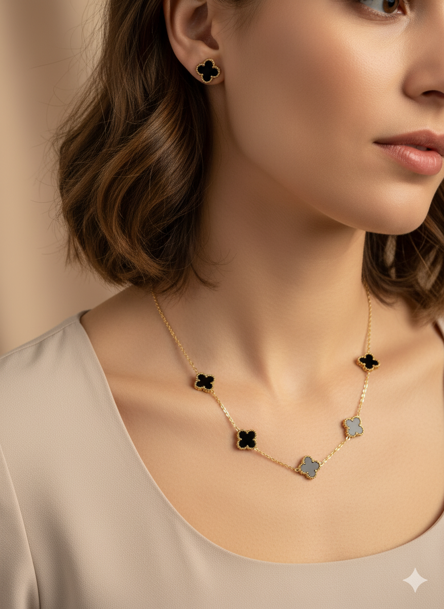 Onyx Blossom Neclace with earrings (modn6)