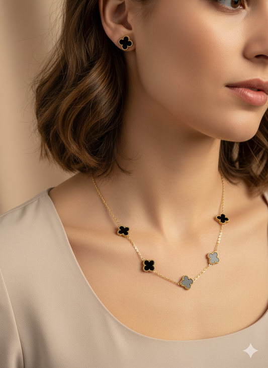 Onyx Blossom Neclace with earrings (modn6)