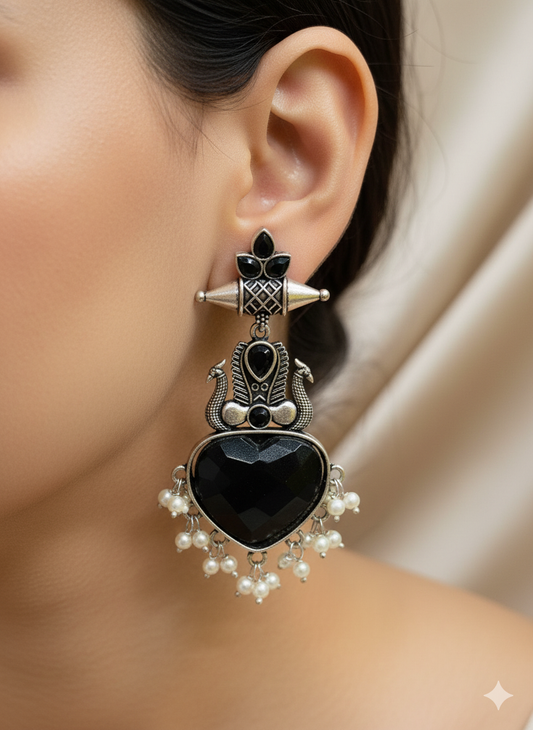 Black Mayur Moti Earrings