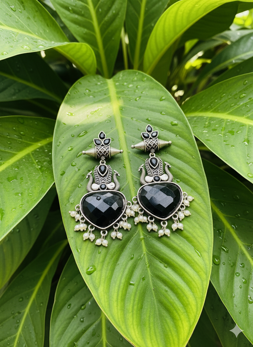 Black Mayur Moti Earrings