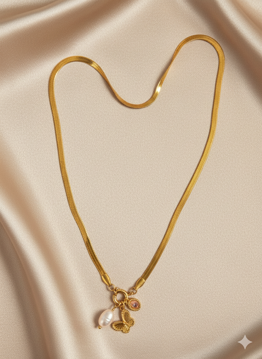 Golden Butterfly Pearl neckpiece (modn4)