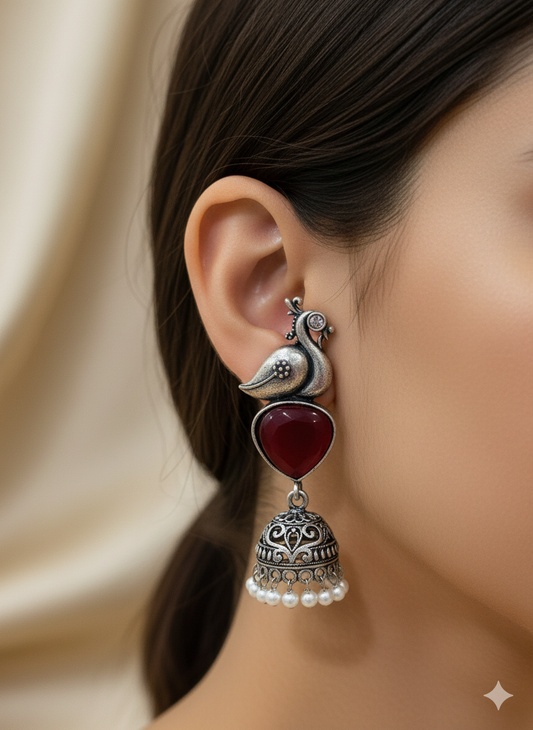 Ruby Peacock Jhumkas