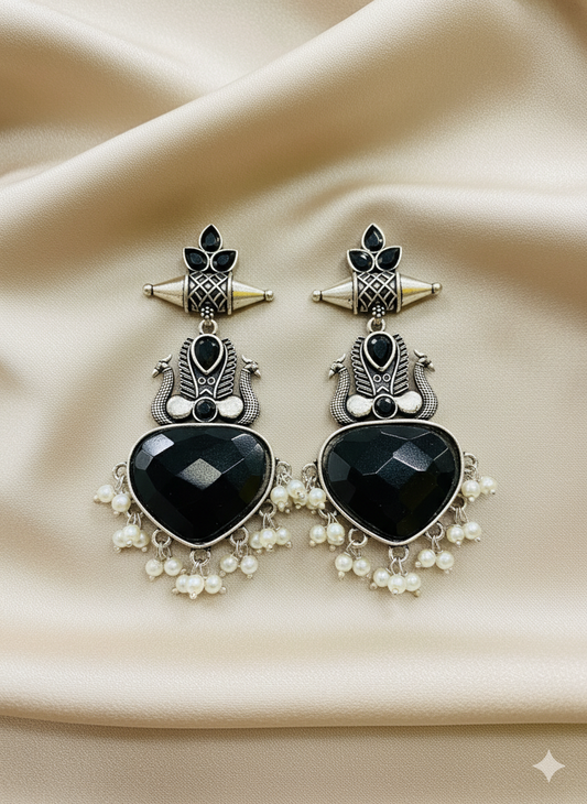 Black Mayur Moti Earrings