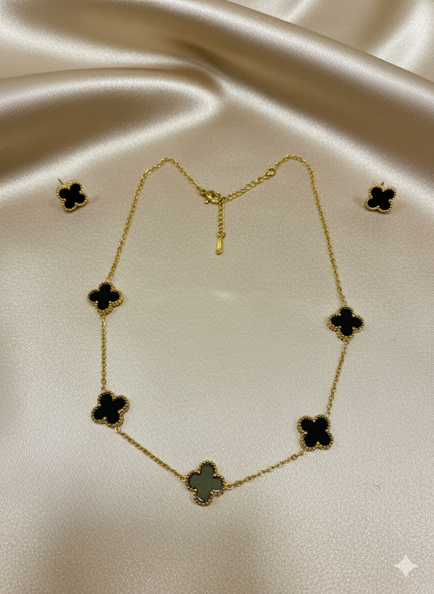 Onyx Blossom Neclace with earrings (modn6)