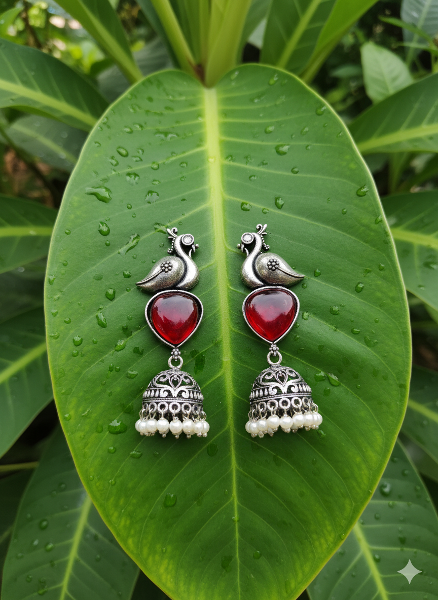 Ruby Peacock Jhumkas