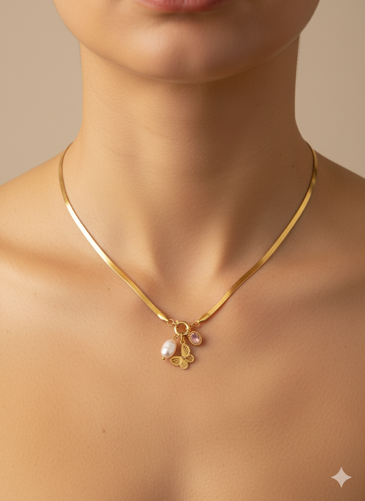 Golden Butterfly Pearl neckpiece (modn4)
