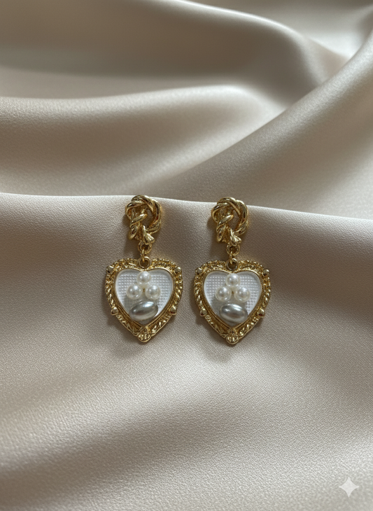 Golden Heart Pearl Earrings